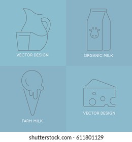 Milk, cheese production, cow vector icons set