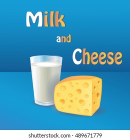 Milk and cheese. Vector realistic 3D