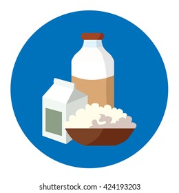 Milk, cheese and yogurt - the main milk products / Milk bottle, yogurt and cottage cheese in cardboard - a set of useful products