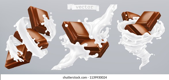 Milk and chocolate, 3d realistic vector icon