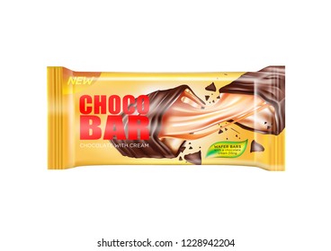 Milk Chocolate and almond seeds with packaging in the middle isolated on white background, Vector realistic in 3d illustration.