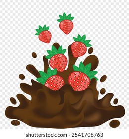 Milk chocolate background, vector, waves. milk design elements, strawberry, splash, milk, on a transparent background, dairy product.