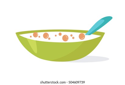Milk chocolate balls. Quick and healthy Breakfast. Vector illustration. Cartoon. Isolated on white background. Illustrations for cooking site, menus, books. 