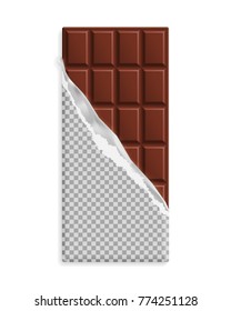 Milk chocolate bar in blank wrapper mock up. Vector illustration