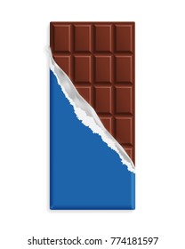 Milk chocolate bar in a blue wrapper. Vector illustration