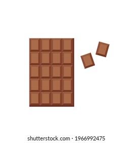 Milk chocolate bar and broken wedges. Source of calcium, fat. Sweet dessert. Vector flat illustration