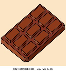 milk chocolate bar or call tablet with chipped corner and edge filled outline doodle. Human-made. Not generated by AI.