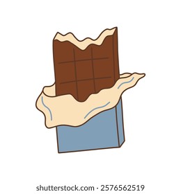 Milk chocolate bar doodle illustration. Milk chocolate in blue packaging. Template for banner, packaging, postcard, website. Hand drawn illustration isolated on white background.