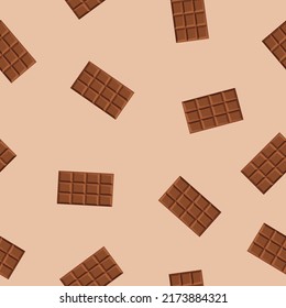 Milk Chocolate Bar Seamless Pattern For Greeting Card, Background, Print, Wallpaper With Candy Sweets 