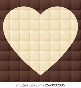 Milk chocolate bar square background with white chocolate bar heart shaped graphic illustration.