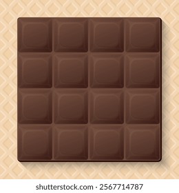 Milk chocolate bar square shape on wafer texture background graphic illustration.