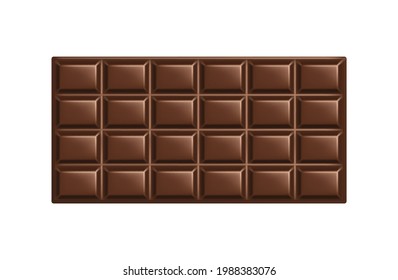 Milk chocolate bar. Square whole piece of sweet natural chocolate isolated on white background. Cocoa organic product. Tasty dessert candy. 3d realistic vector illustration