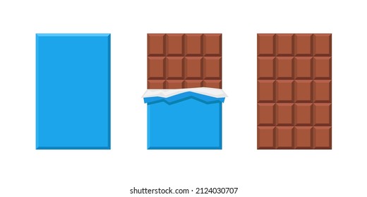 Milk Chocolate Bar. Two Chocolates In A Blue Wrapper. Unwrapped Chocolate Bar, Vector Clipart Isolated On White Background.