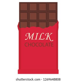 Milk chocolate bar. Vector illustration isolated on white background. 