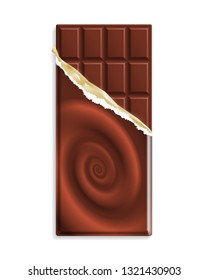 Milk chocolate bar in a wrapper with chocolate swirl, can be replaced with your design. Vector illustration