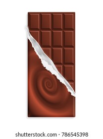 Milk chocolate bar in a wrapper with swirl. Vector illustration