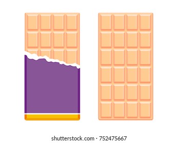 Milk chocolate bars in open package. Chocolate flat design. Vector illustration