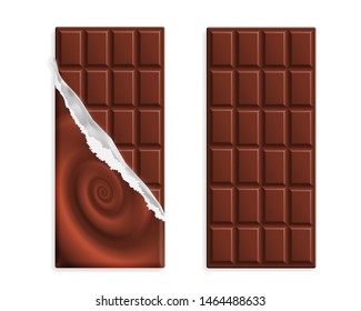 Milk chocolate bars in wrapper and without set