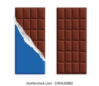 Milk chocolate bars in wrapper and without set