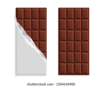 Milk chocolate bars in wrapper and without set