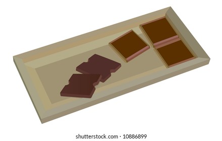 Milk chocolate blocks in the box. Vector illustration.