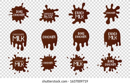 Milk chocolate blot. Chocolate drops and stains. Modern poster of fresh milk splash on a light background, flat design. Blots from milks. Vector illustration, EPS 10.