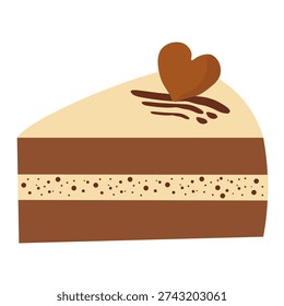 Milk chocolate cake slice with layered filling vector clipart isolated on white.