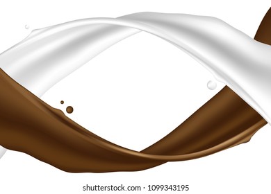 Milk and Chocolate or Coffee splash overlap isolated on white background vector and illustration