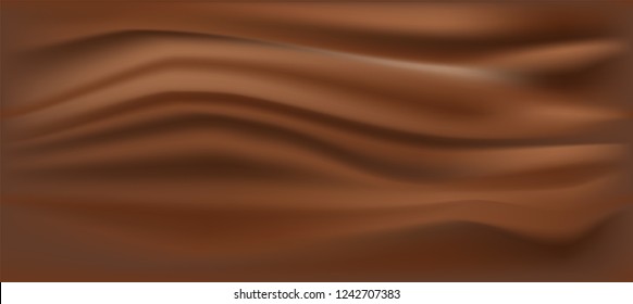 Milk chocolate Cream.brown chocolate background with Crease Wavy Folds.with soft waves, waving in the wind.Texture of cream.Milk,Yogurt,Cream or cosmetics product Curl background. vector, illustration