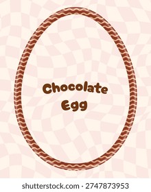 Milk chocolate egg vector frame, cute egg shaped striped border with copy space for Easter egg hunt graphic designs