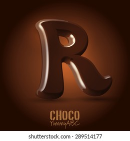 Milk chocolate retro curved glossy vector dark 3d typeset - capital R