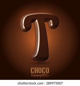 Milk chocolate retro curved glossy vector dark 3d typeset - capital T