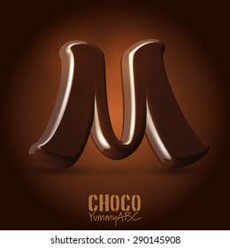 Milk chocolate retro curved glossy vector dark 3d typeset - capital M