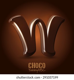 Milk chocolate retro curved glossy vector dark 3d typeset - capital W