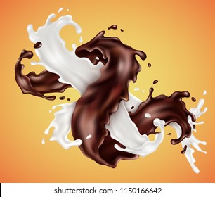 Milk and chocolate splashing