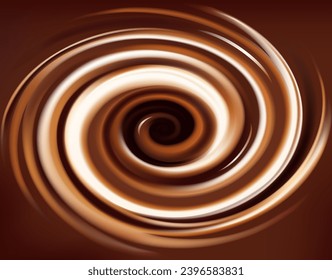 Milk and chocolate swirl, abstract cream texture background. Liquid spiral waves of sweet cocoa. 