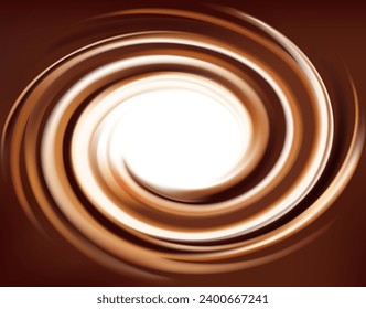 Remolque de leche y chocolate, fondo abstracto de textura crema. Olas espirales líquidas de cacao dulce. 