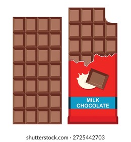 Milk Chocolate tablet in flat style on white background