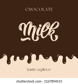 Milk Chocolate Vector Lettering Illustration to celebrate world chocolate day on tasty background. Template for uniform, cover, poster, invitation, post card, banner, social media