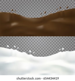 Milk and chocolate waves on transparent background. Liquid border for your design. 