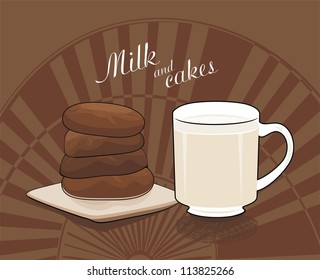 milk and chokolate cakes - vector drawing