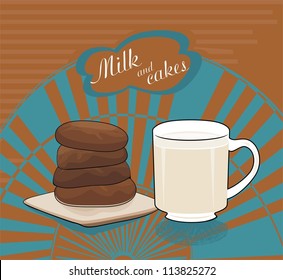 milk and chokolate cakes - vector drawing