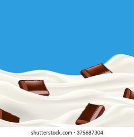 Milk with chopped chocolate vector illustration