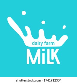 Milk circle badge and dairy labels with splashes and bolts. Milk badge with drop and splash for labels of package