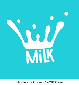 Milk circle badge and dairy labels with splashes and bolts. Milk badge with drop and splash for labels of package