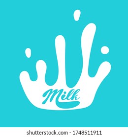 Milk circle badge and dairy labels with splashes and bolts. Milk badge with drop and splash for labels of package