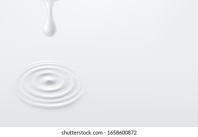 Milk circle ripple, splash water waves with drop top view on white background. Vector cosmetic cream, shampoo, milk product or yogurt swirl round texture surface template.
