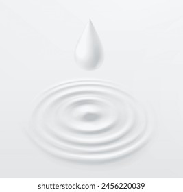 Milk circle ripple, splash water waves top view with drop background. Vector cosmetic cream, shampoo, white product or yogurt swirl round texture surface template