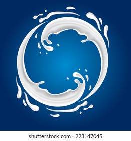 milk circle splash on blue background 