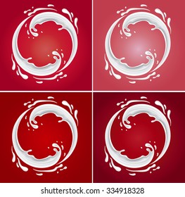 milk circle splash on different red background